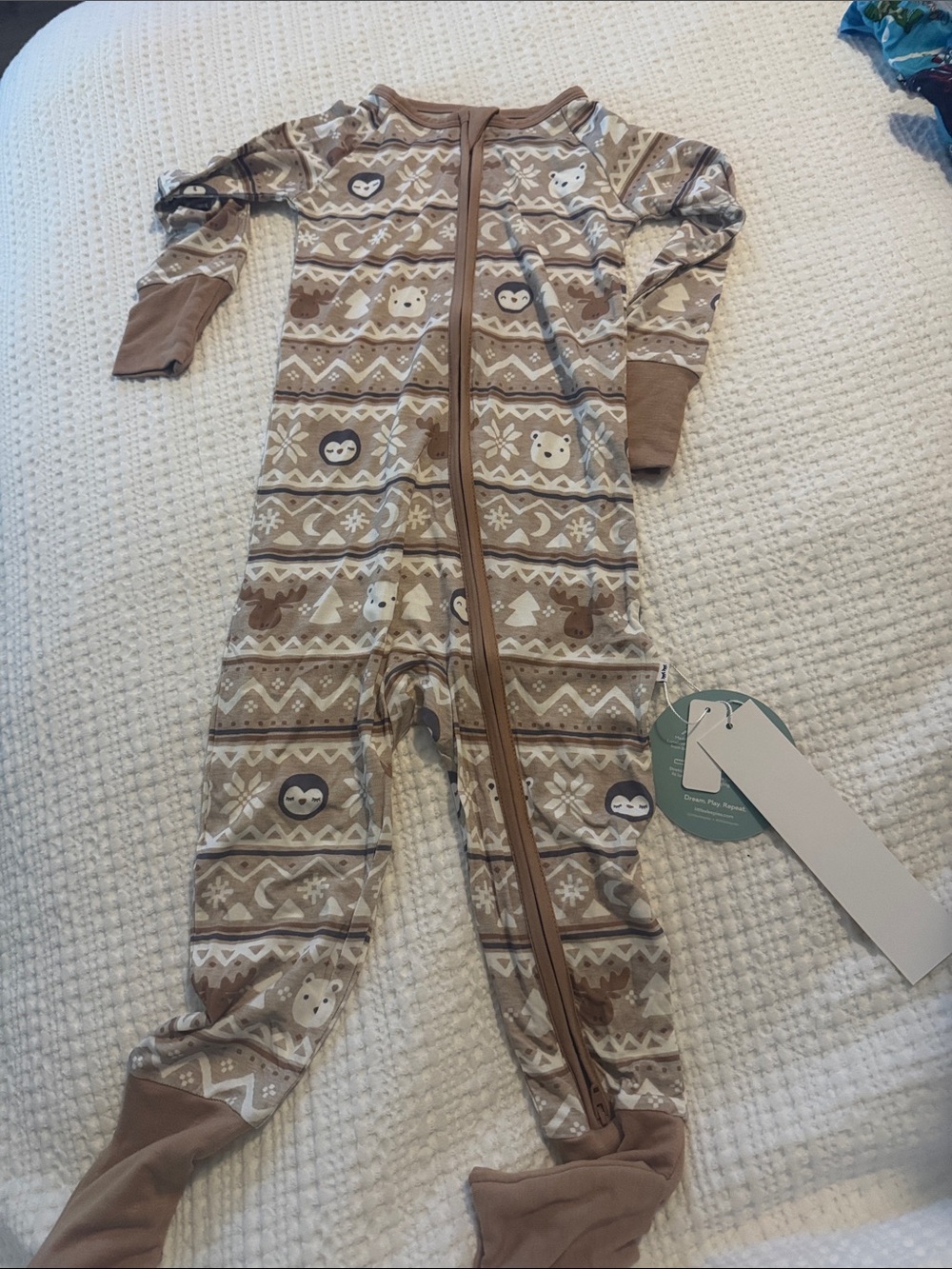 Little Sleepies Brown & Cream Fair Isle Animal Footed One-Piece